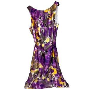 Ann Taylor Women's Dress Size 6 Floral Satin Belted Sleeveless Fit Flare NWT